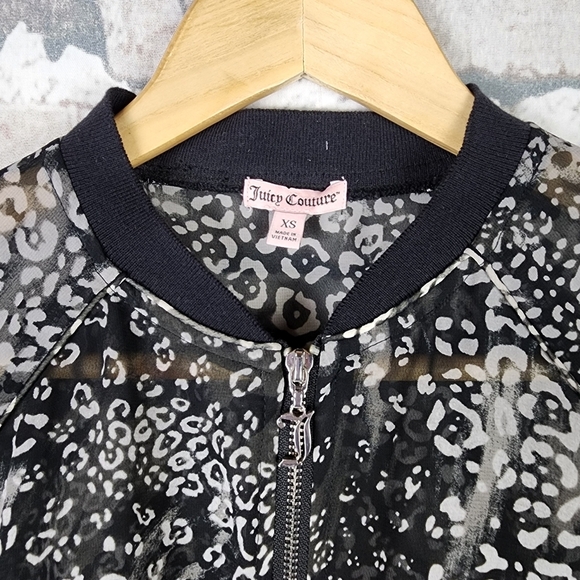 Juicy Couture Viva Luxe Zip Front Jacket Sheer Leopard Print Black Size XS - Picture 10 of 12